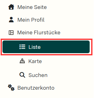 Seitenmenü mit Punkt "Liste"