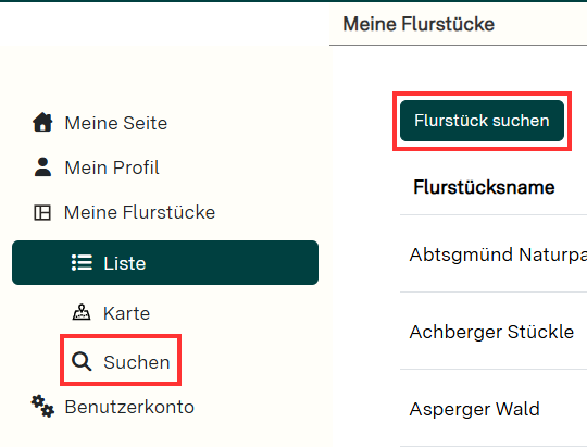 Button "Flurstück suchen" und Button "Suchen"