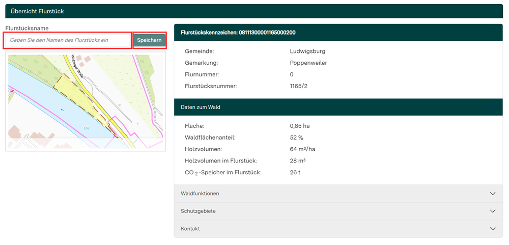 Feld zur Flurstücksnamevergabe ist markiert