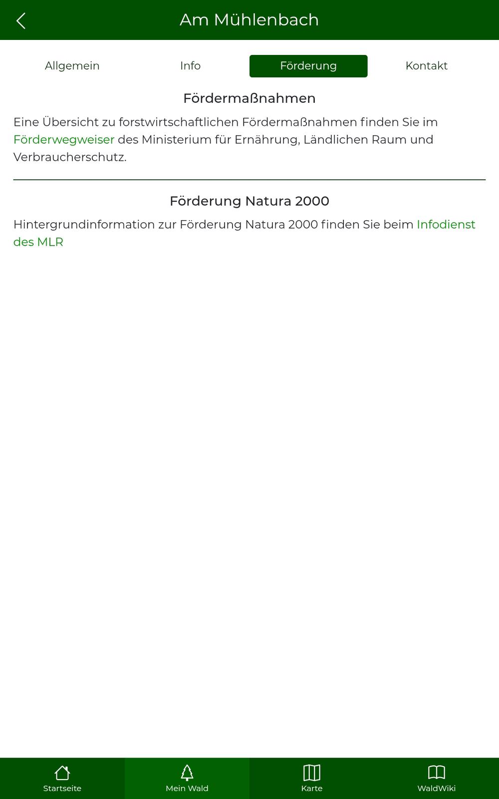 Reiter "Förderung" im Bereich "Mein Wald"