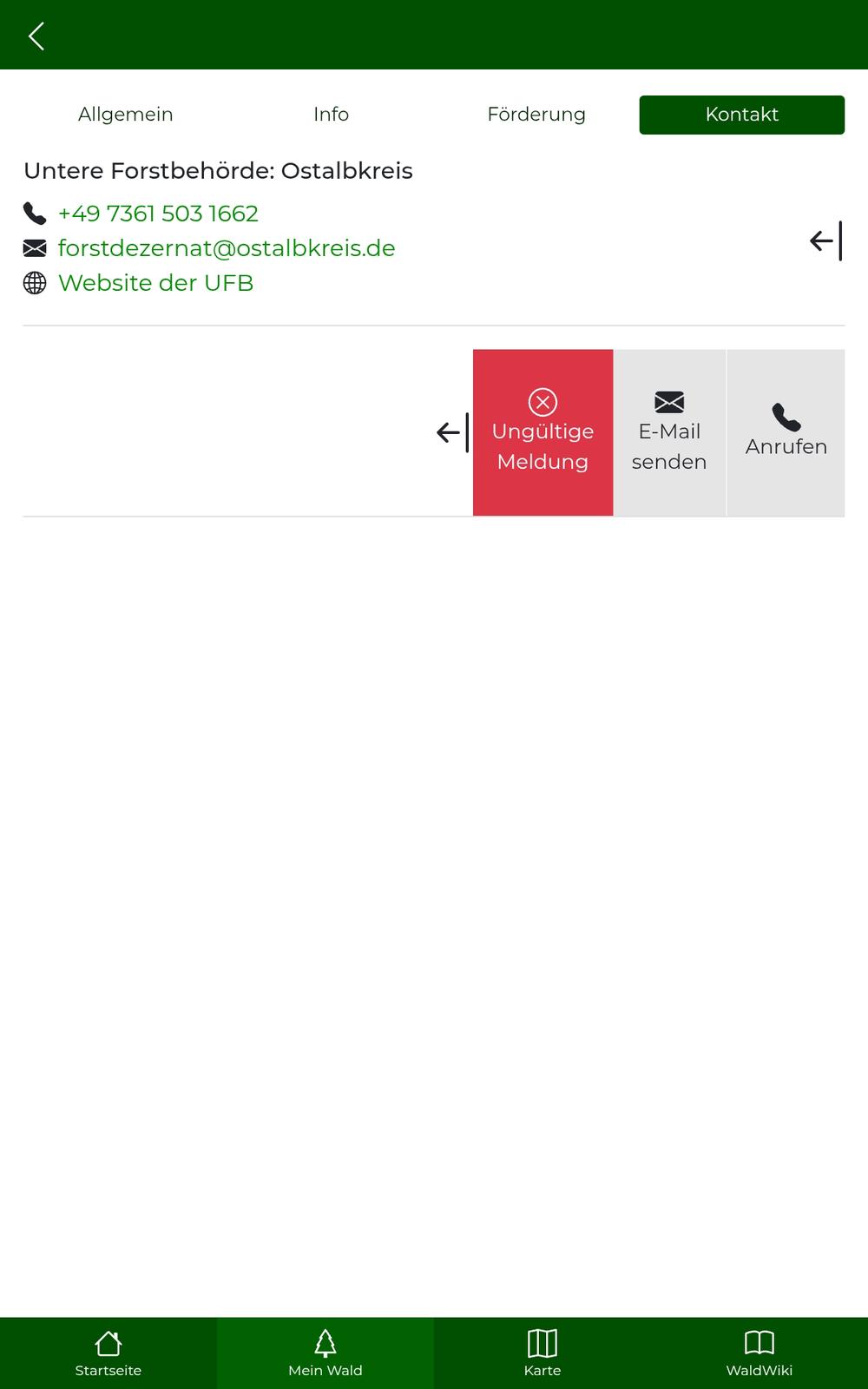 Meldung von ungültigen Kontaktdaten