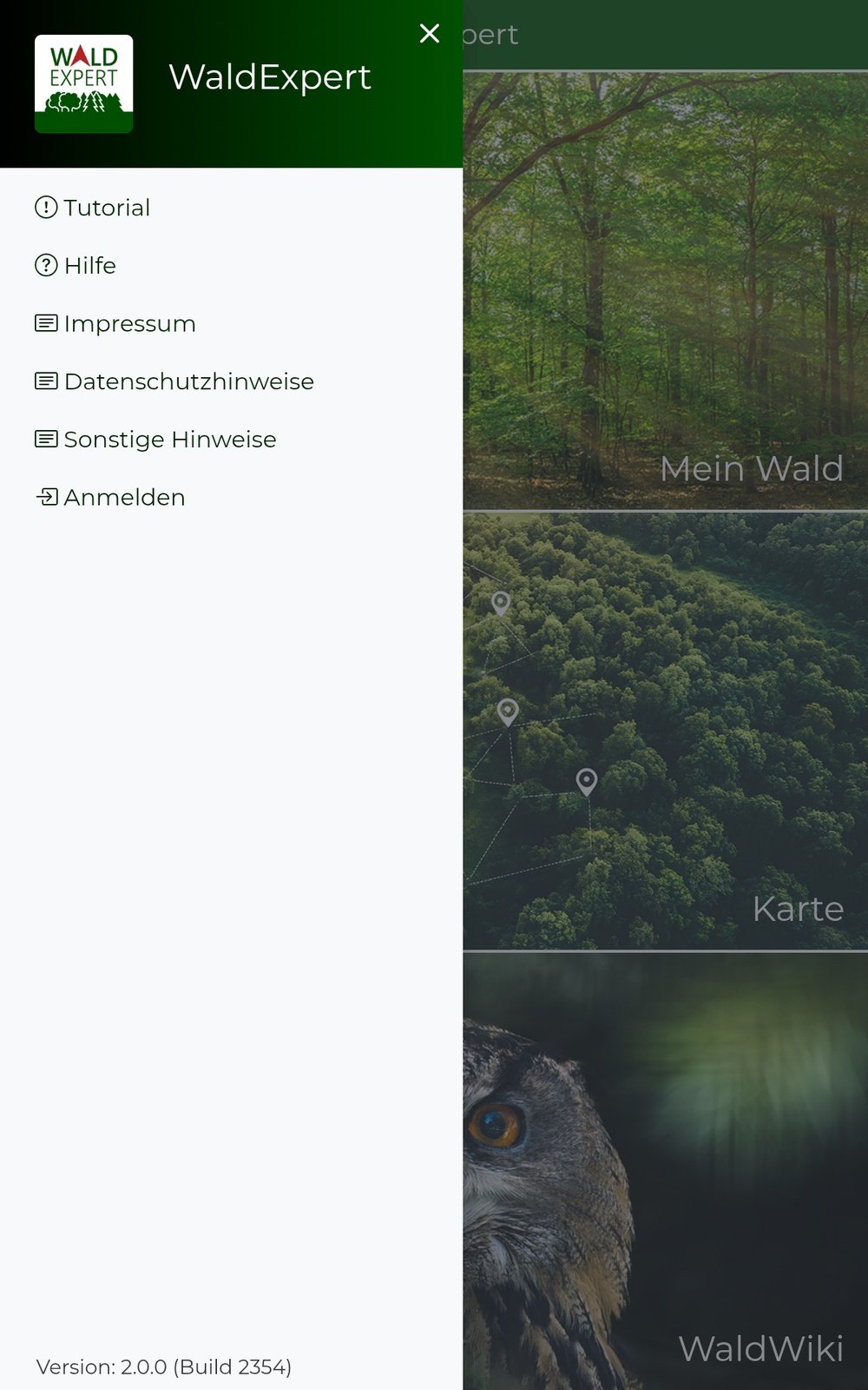 aufgeklapptes Seitenmenü