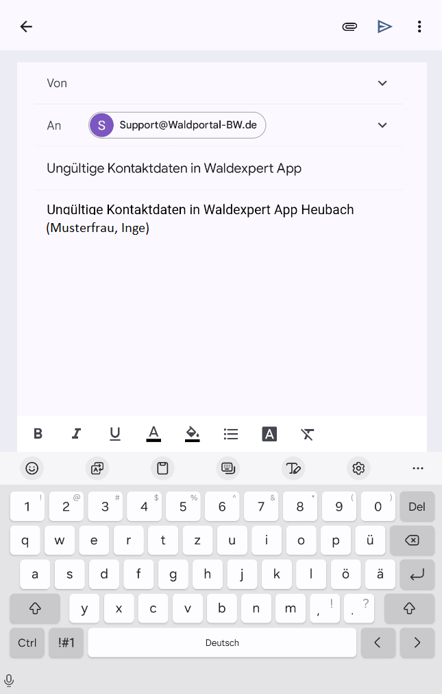 Mailprogramm öffnet sich