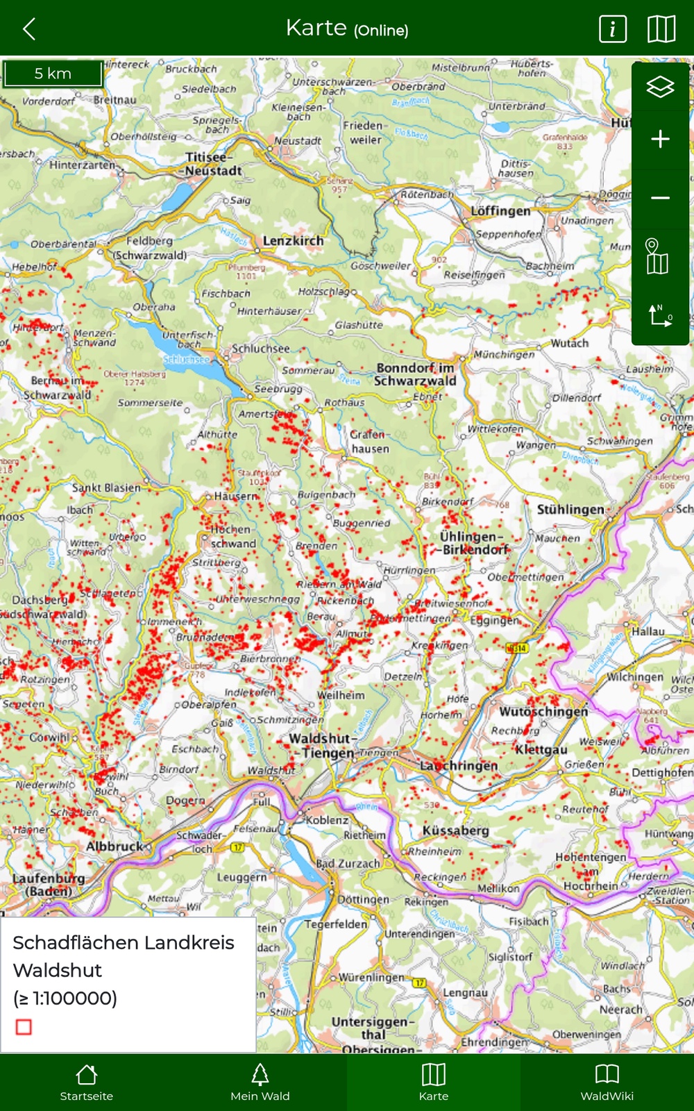 Layer Schadflächen Landkreis Waldhut