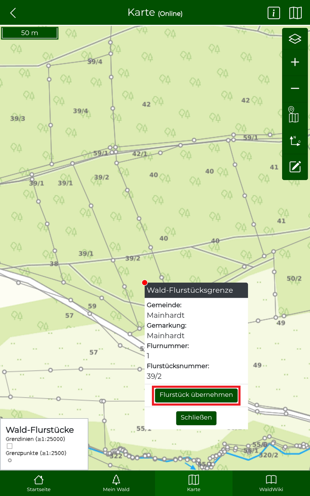 Layer Wald-Flurstück mit Info