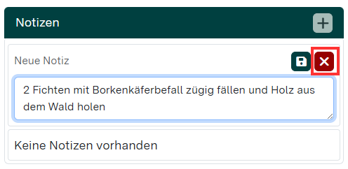 Notiz während des Schreibens löschen.