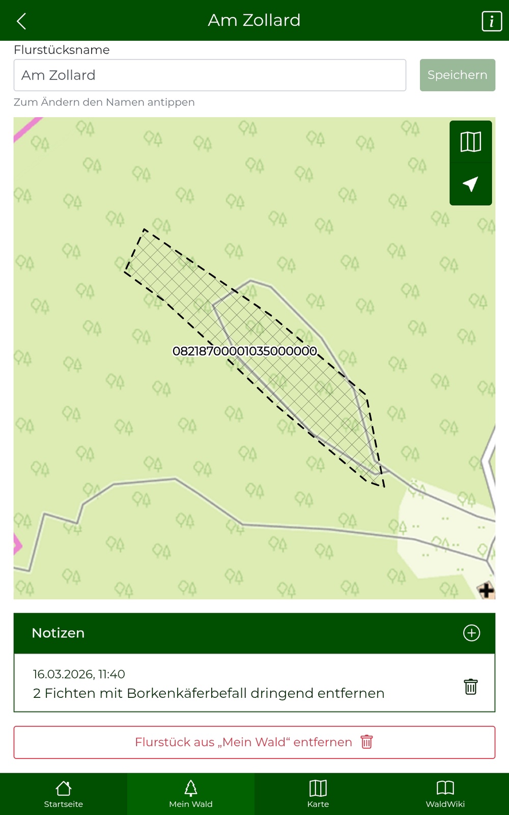 Eine erstellte Notiz
