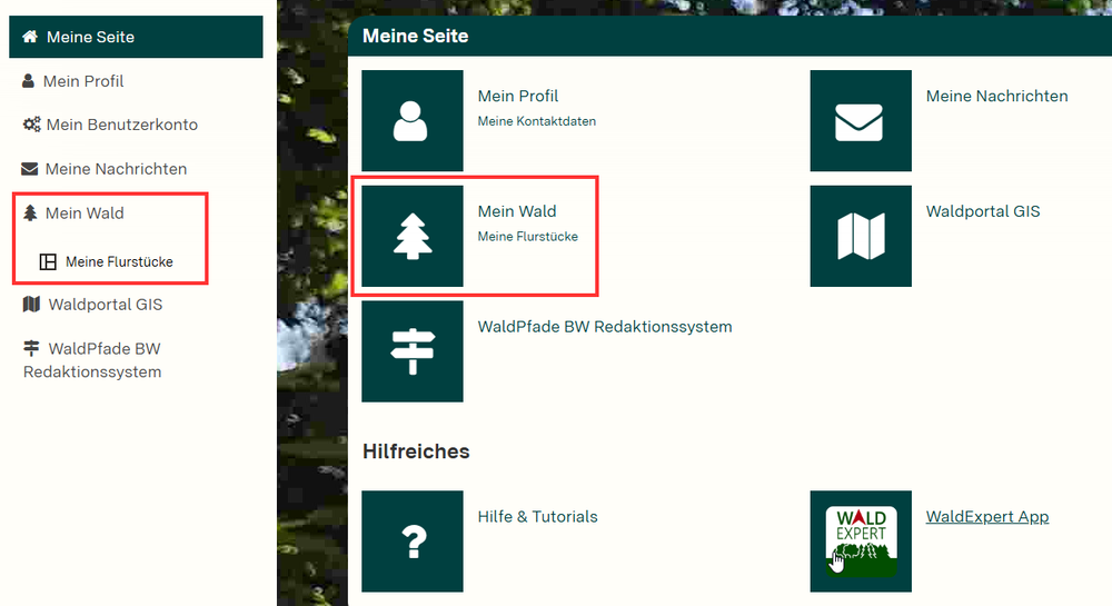 Auswahlbuttons Meine Flurstücke