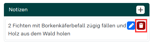 Bereits gespeicherte Notiz löschen.