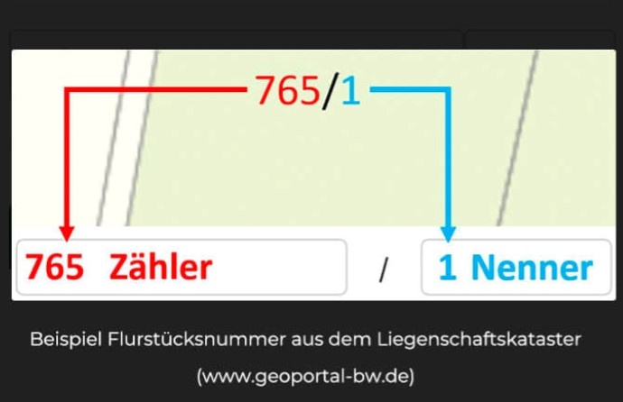 Erläuterung Zähler und Nenner des Flurstückkennzeichens