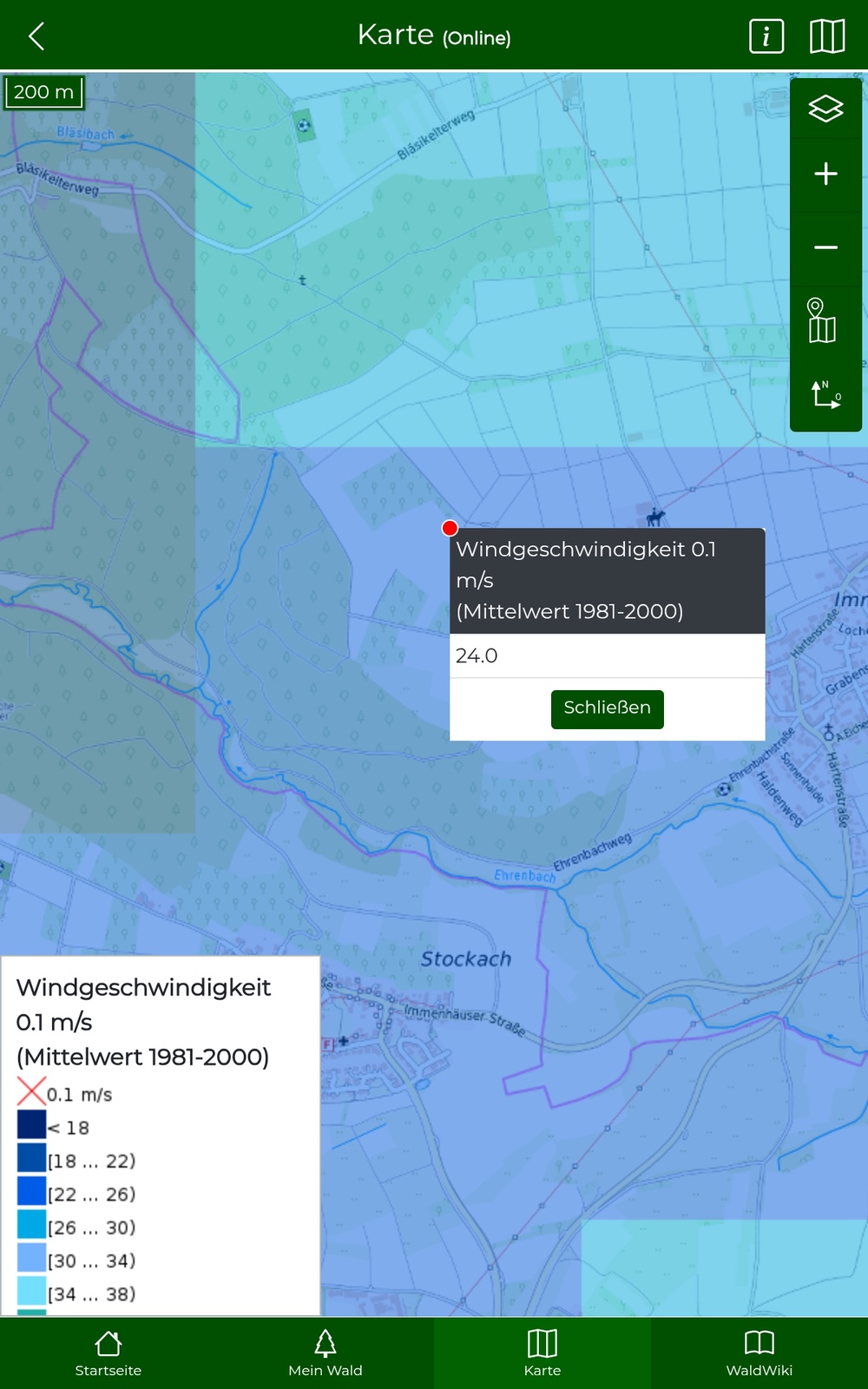 Layer Windgeschwindigkeit mit Infos