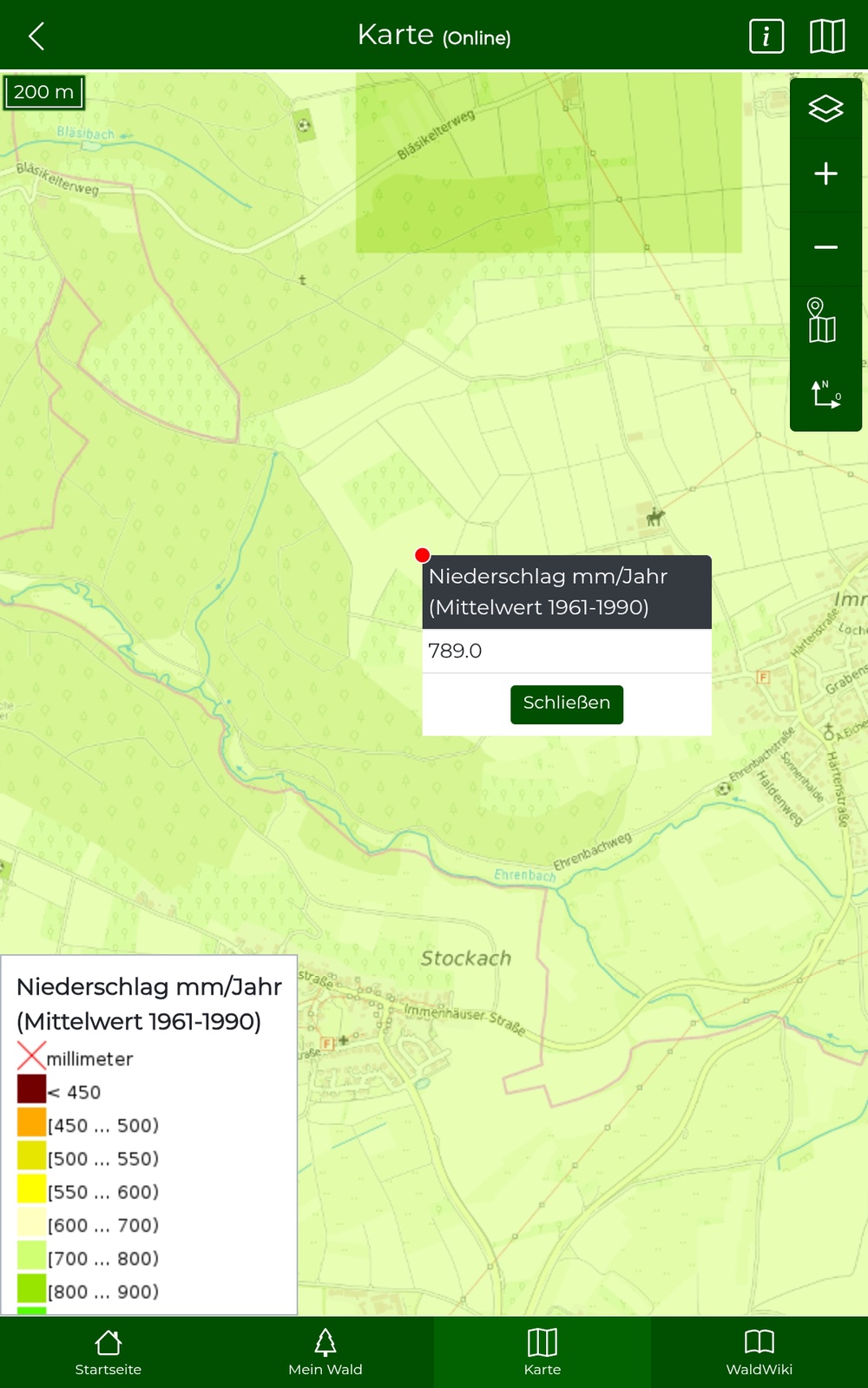 Layer Niederschlag mit Infos