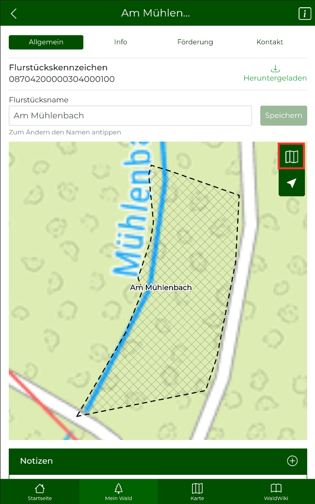 Kartensymbol ist markiert