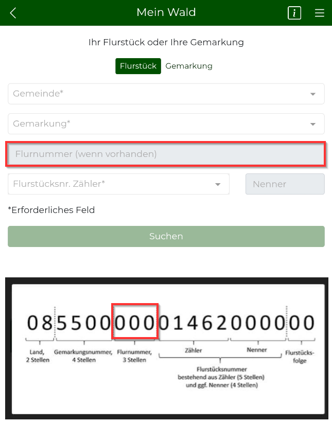 Mein Wald - Flurnummer und Aufbau Flurstückskennzeichen mit Erklärungen