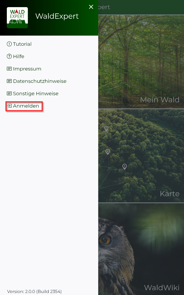 Seitenmenü Anmelde-Button