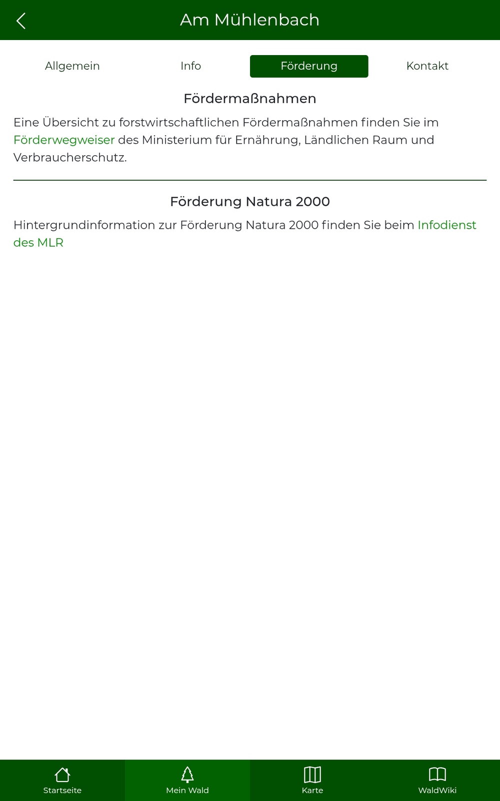 Reiter "Förderung" im Bereich "Mein Wald"
