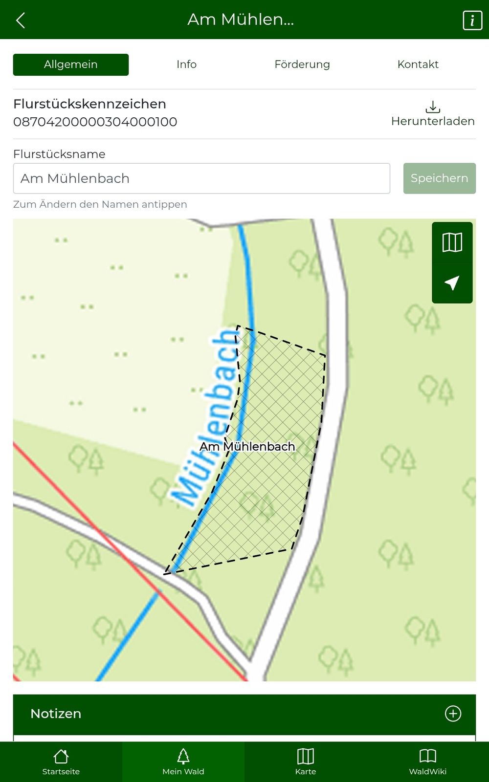 Reiter "Allgemein" im Bereich "Mein Wald"