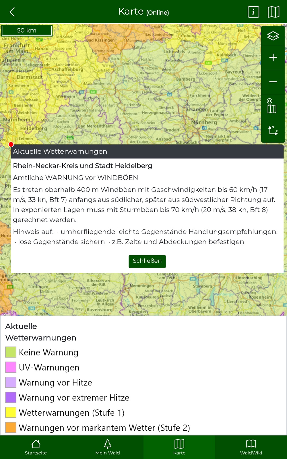 Layer aktuelle Wetterwarnungen mit Infos