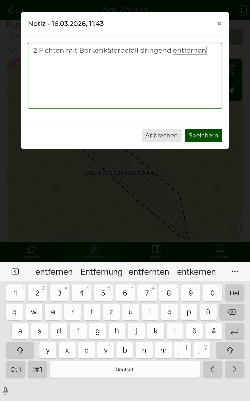 Text bei Notiz schreiben mit Tastatur