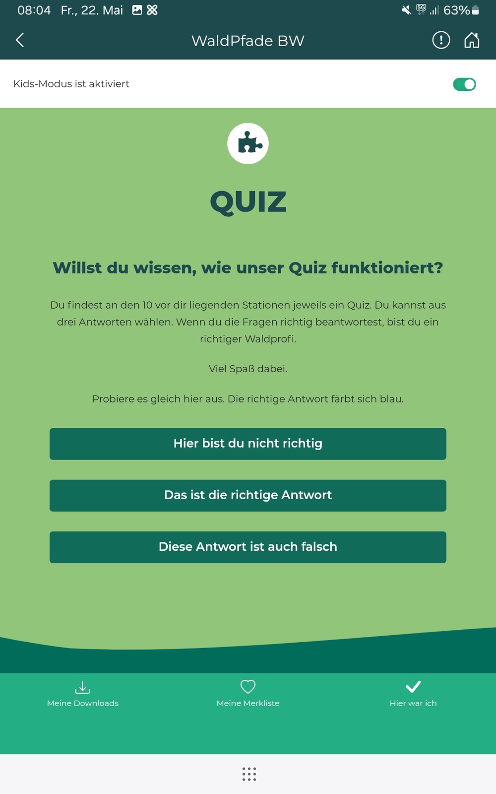 Quiz mit drei Antwortmöglichkeiten.