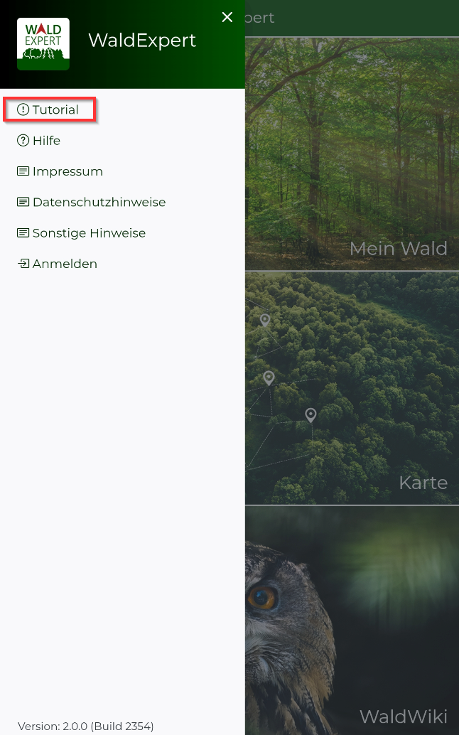 Tutorial-Button im Seitenmenü