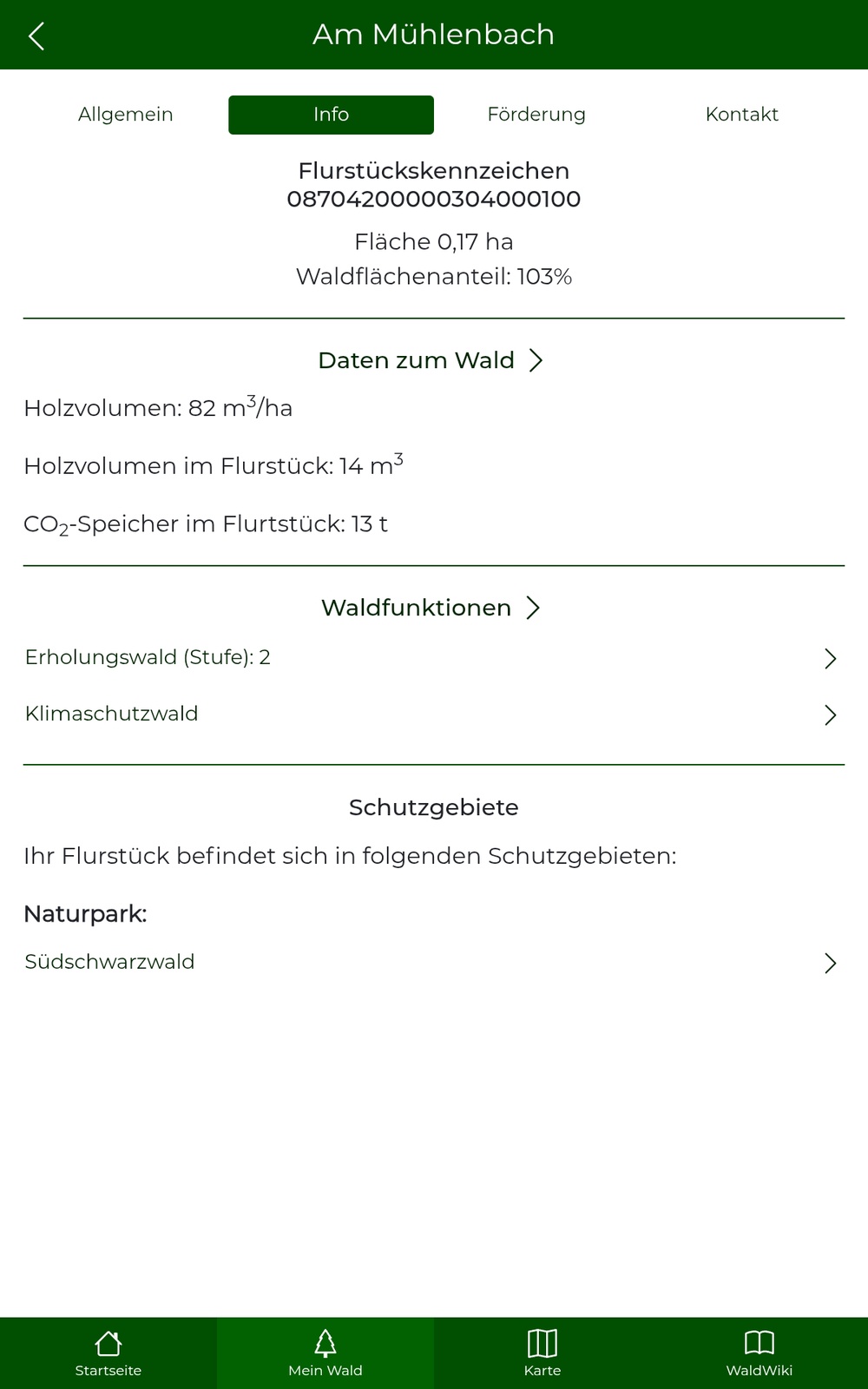Reiter "Info" im Bereich "Mein Wald"