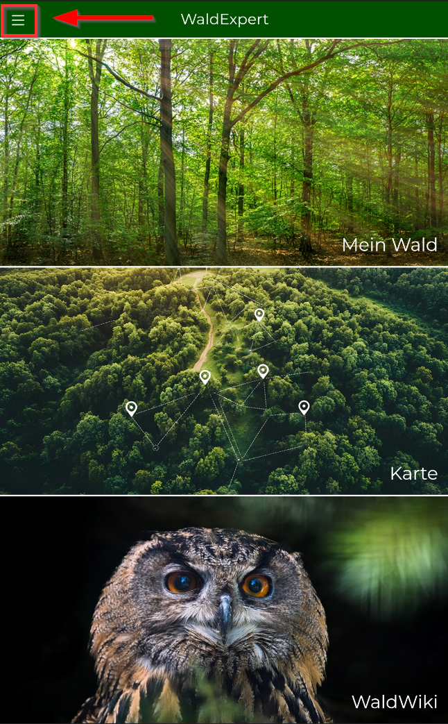 Burgermenü-Button zum Öffnen des Seitenmenüs