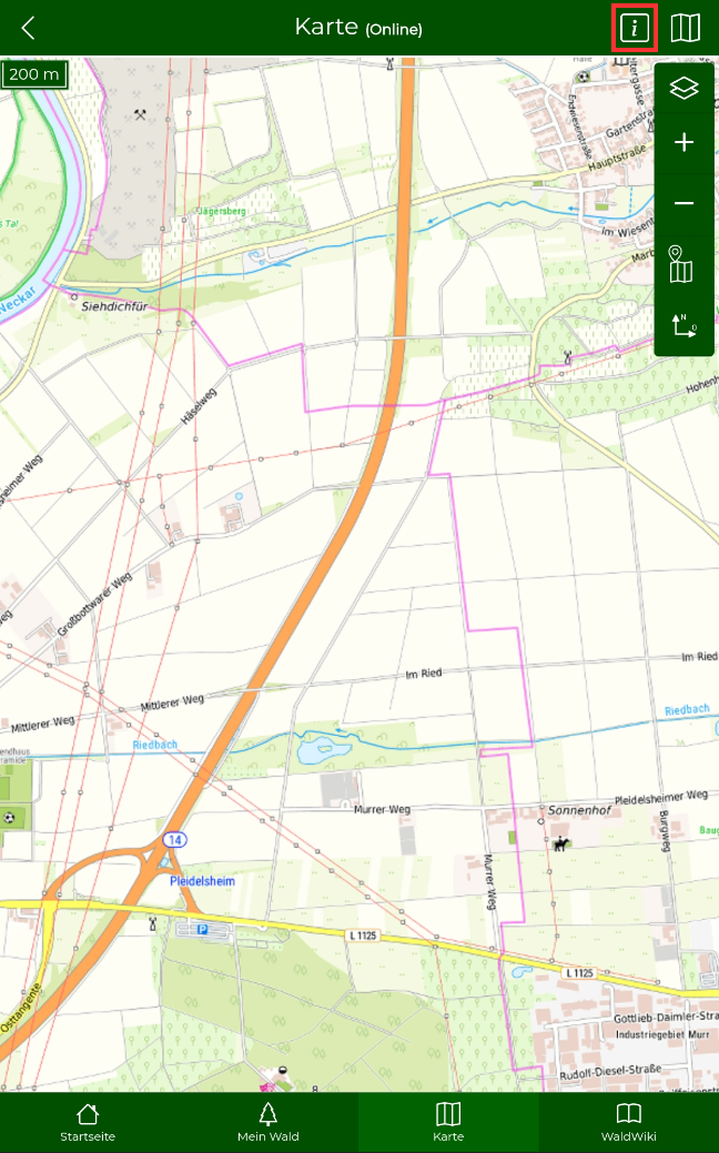 Informationsbutton im Bereich "Karte"