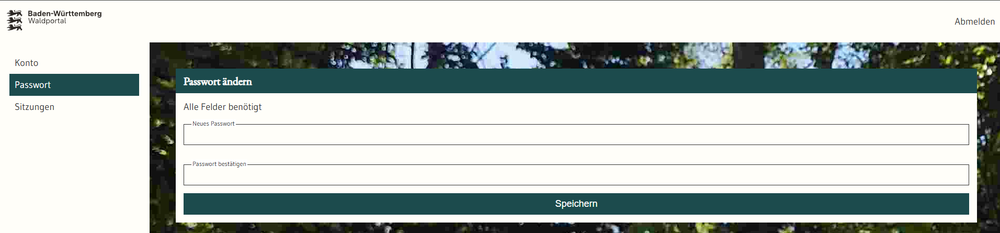 Maske Passwort ändern öffnet sich