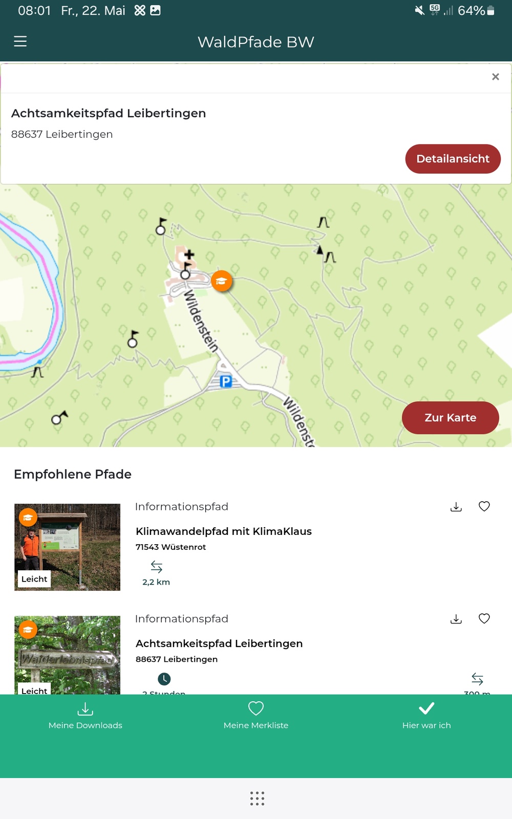 Pfad in Karte auswählen